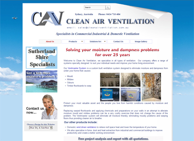 Image of the Website of: Clean Air Ventilation